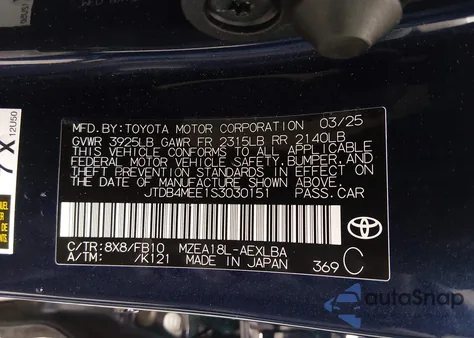 2025 Toyota Corolla Le z USA, uszkodzony, nr VIN JTDB4MEE1S3030151